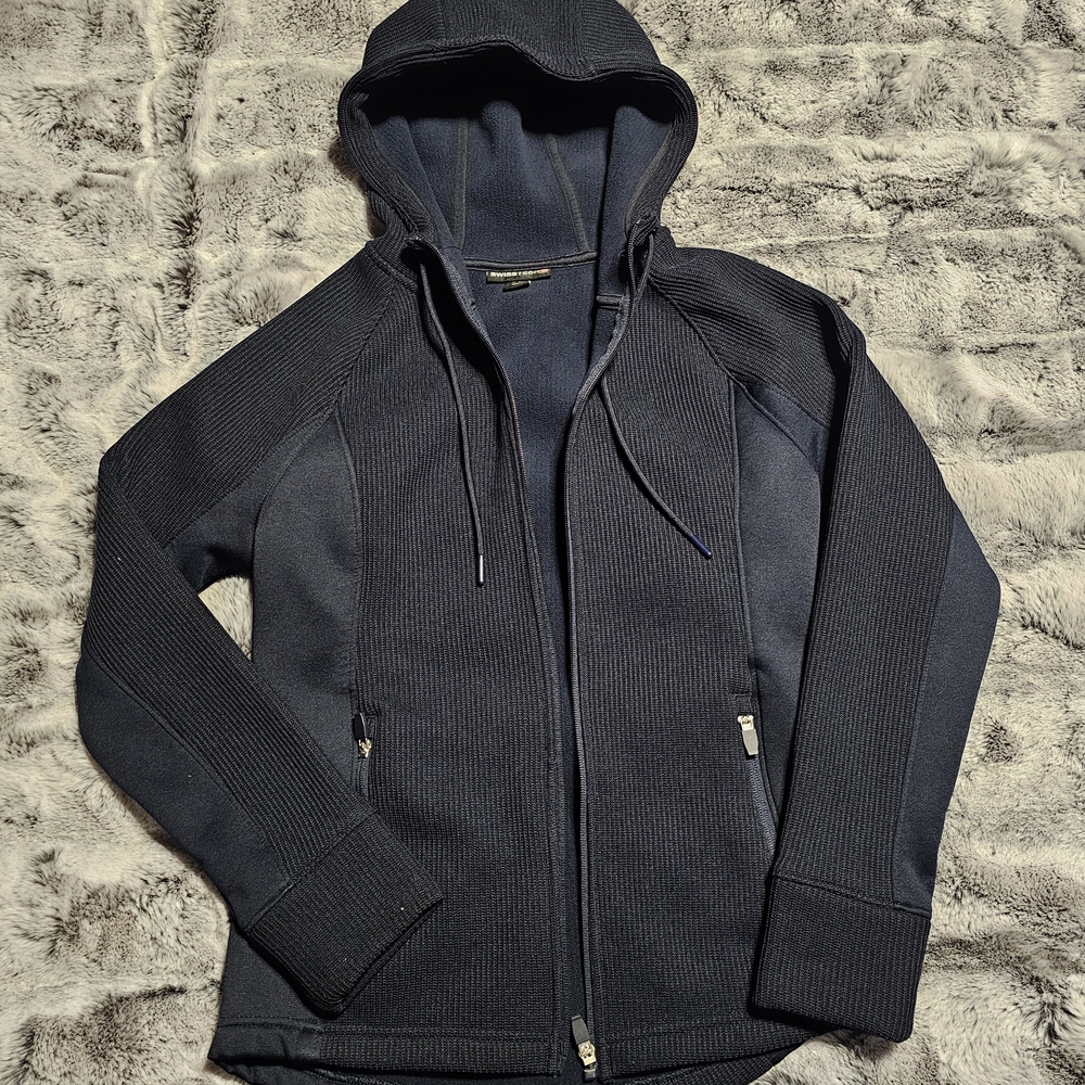SWISS TECH Women's Size XS Navy Blue Ribbed Accent Zip Pocket Hooded Jacket